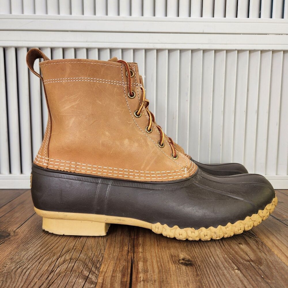 LL Bean Duck Bean Boots Mens Sz 12 M Brown Leather Waterproof Rubber Rain USA